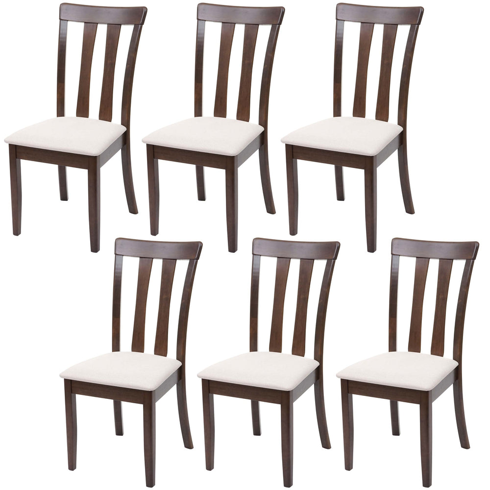 6x Esszimmerstuhl, Küchenstuhl, Stoff/Textil Massiv-Holz dunkles Gestell beige