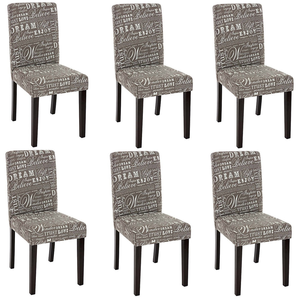 6x Esszimmerstuhl Littau Textil mit Schriftzug grau