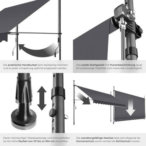 Klemmmarkise schwarz/grau 400 x 180 cm