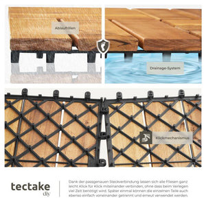 Terrassenfliesen Tabula Akazienholz 12 Lamellen braun 31 x 31 cm, 20 Stück