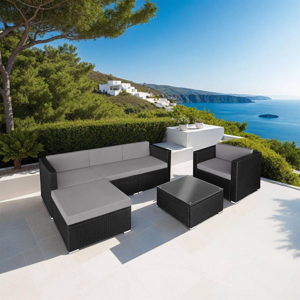 Rattan Lounge Milano schwarz/grau