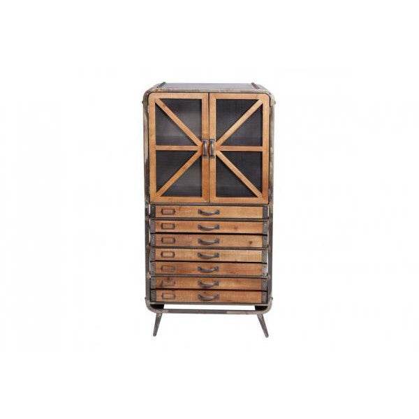Hochschrank Apothekerschrank Industrial Tanne Holz Metall, braun-schwarz