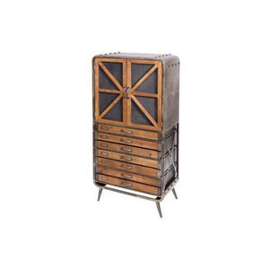 Hochschrank Apothekerschrank Industrial Tanne Holz Metall, braun-schwarz
