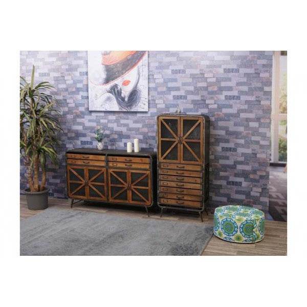 Sideboard Kommode Highboard, Industrial Tanne Holz Metall, braun-schwarz