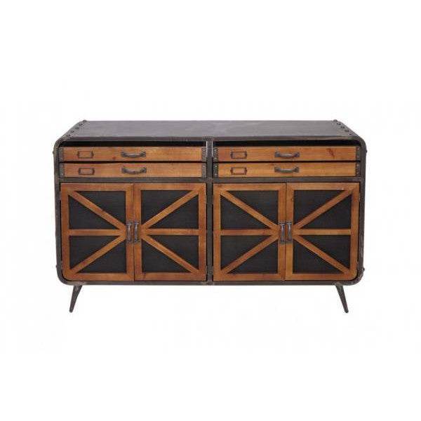 Sideboard Kommode Highboard, Industrial Tanne Holz Metall, braun-schwarz