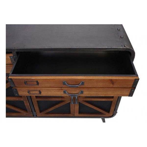 Sideboard Kommode Highboard, Industrial Tanne Holz Metall, braun-schwarz