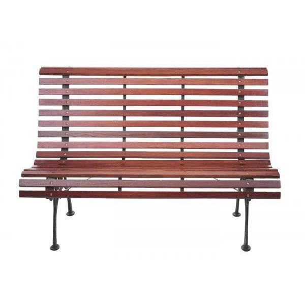 Gartenbank HWC-F97, Sitzbank Parkbank Holzbank, 2-Sitzer Gusseisen Holz 122cm 22kg ~ braun