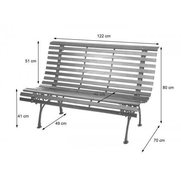 Gartenbank HWC-F97, Sitzbank Parkbank Holzbank, 2-Sitzer Gusseisen Holz 122cm 22kg ~ braun