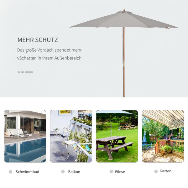 Holz Sonnenschirm Holzschirm Gartenschirm Balkonschirm 3m Grau