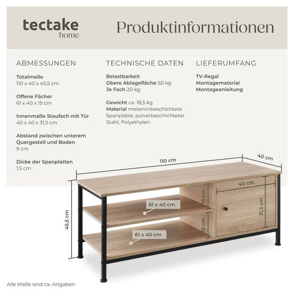 TV-Regal Durban Industrial Holz hell, Eiche Sonoma