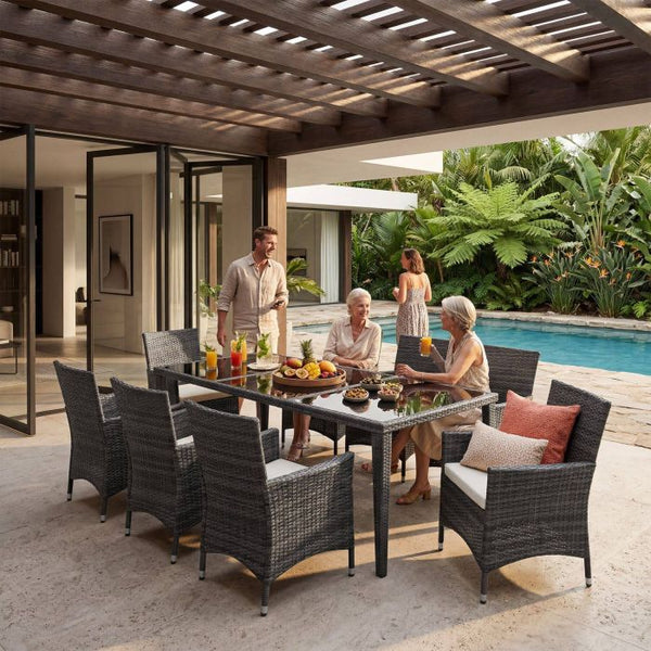 Aluminium Rattan Sitzgruppe Menorca grau