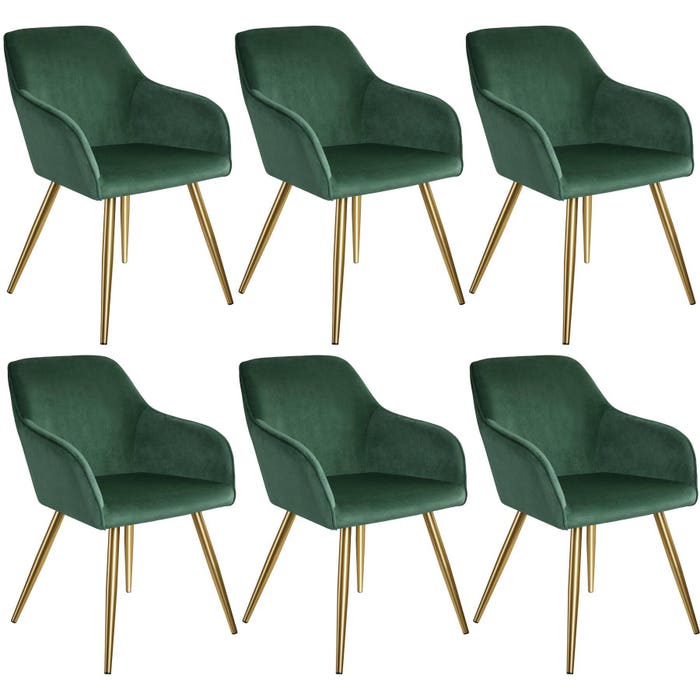 Ensemble de 6 chaises Marilyn, vert foncé/doré