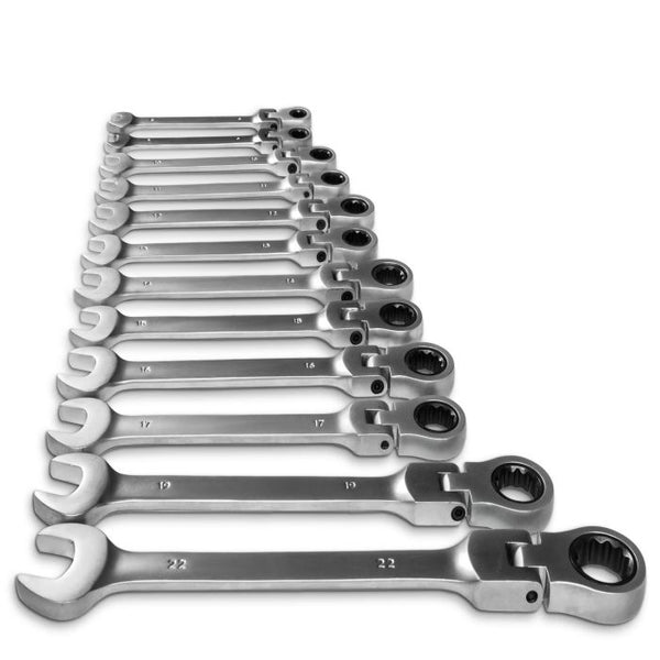 Ratschenschlüssel-Set 12-tlg. mit Gelenkköpfen 8 bis 22 mm