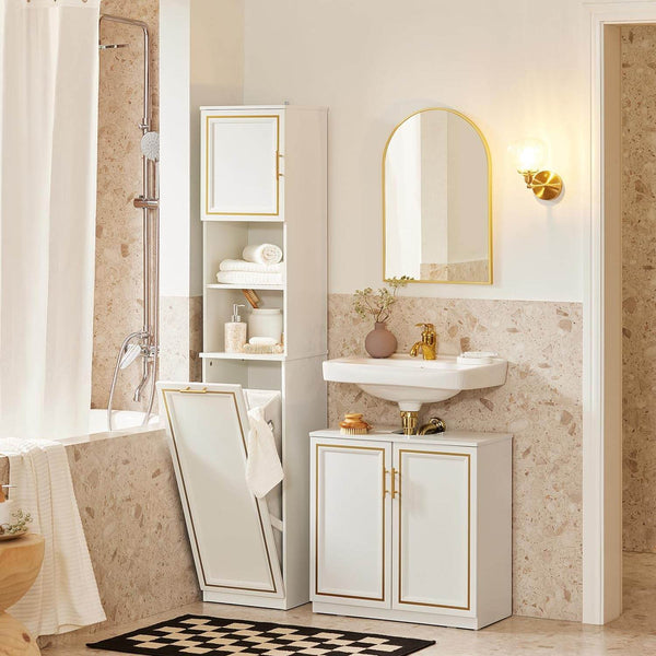 Waschbeckenunterschrank Badschrank Waschtisch Weiß+Gold BZR86-W