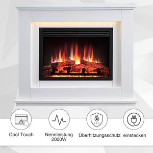 BALDERIA Baldur Elektrokamin mit Heizung bis 2000W, 3D-Flammeneffekt Weiss