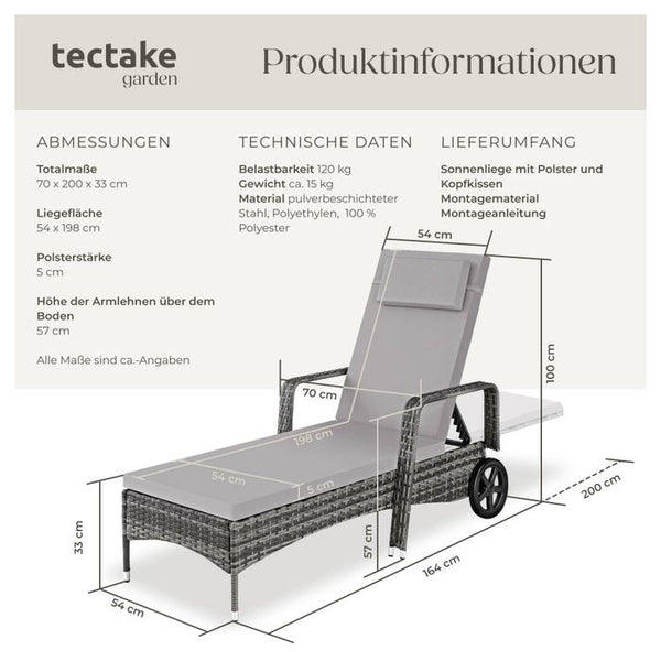Rattan Sonnenliege grau/hellgrau