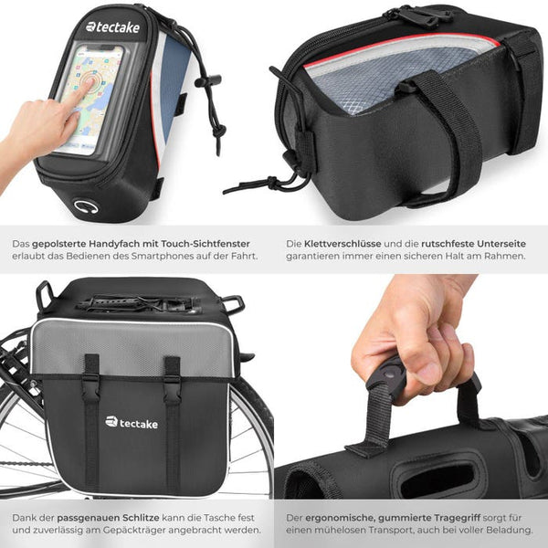 Set Fahrradtasche Georg und Fahrradrahmentasche schwarz/rot 20,5 x 10 x 10,5 cm