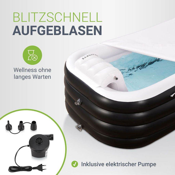Aufblasbare Badewanne Faltbare Wanne – mit Luftpumpe, Abdeckung und Rückenlehne