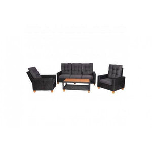 Gartengarnitur HWC-G28, Sitzgruppe Lounge-Set, Akazie Holz halbrundes Rattan verstellbar MVG ~ anthrazit, Kissen grau