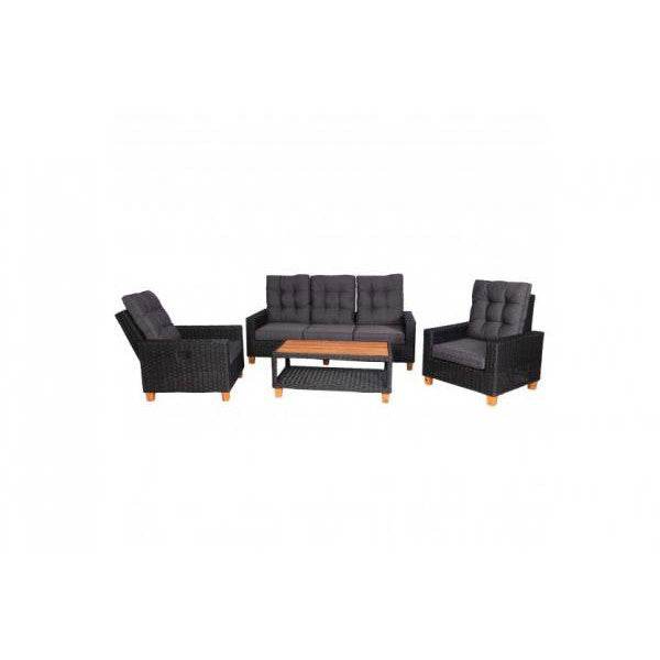 Gartengarnitur HWC-G28, Sitzgruppe Lounge-Set, Akazie Holz halbrundes Rattan verstellbar MVG ~ anthrazit, Kissen grau