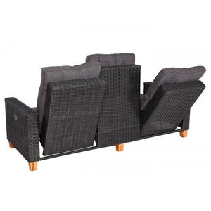 Gartengarnitur HWC-G28, Sitzgruppe Lounge-Set, Akazie Holz halbrundes Rattan verstellbar MVG ~ anthrazit, Kissen grau