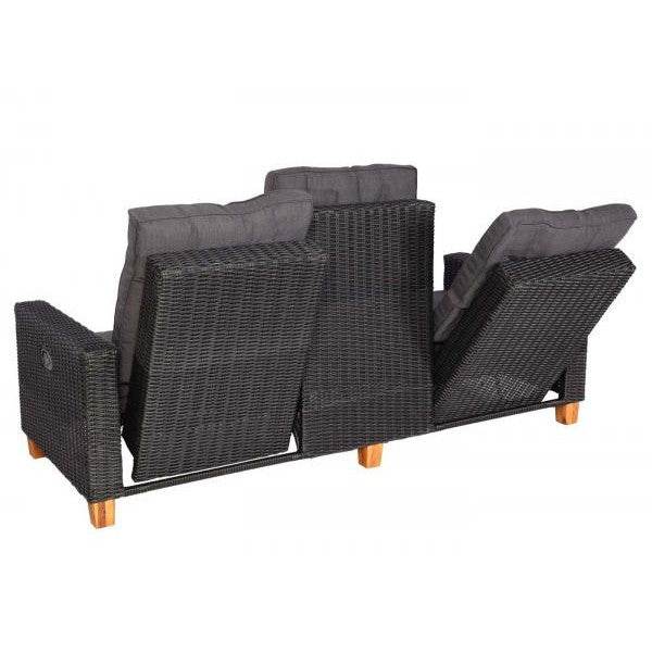 Gartengarnitur HWC-G28, Sitzgruppe Lounge-Set, Akazie Holz halbrundes Rattan verstellbar MVG ~ anthrazit, Kissen grau