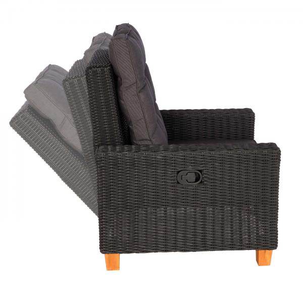 Gartengarnitur HWC-G28, Sitzgruppe Lounge-Set, Akazie Holz halbrundes Rattan verstellbar MVG ~ anthrazit, Kissen grau