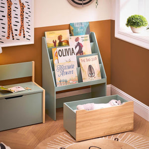 Kinder Bücherregal Spielzeugtruhe Aufbewahrungsregal Kinderzimmer Grün-Natur