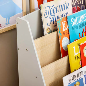 Kinderbücherregal Zeitungsständer Aufbewahrungsregal für Kinder Grau/Natur