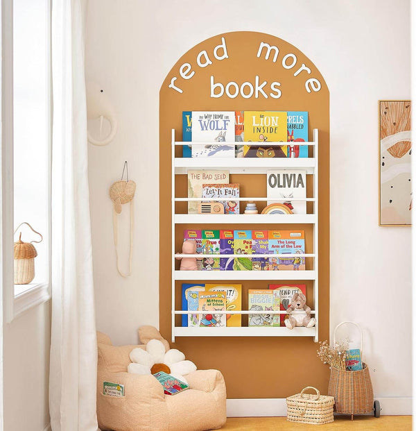 Kinder Bücherregal Wandregal für Kinder mit 4 Ablagen KMB08-W