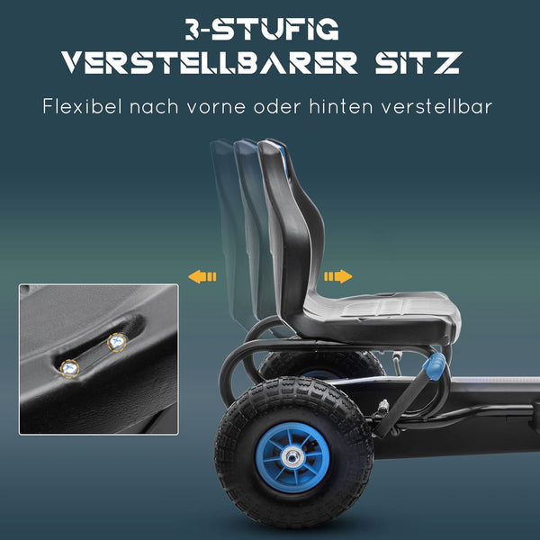 Kinder-Gokart, mit Pedalen, verstellbarem Sitz, In- und Outdoor, ab 5 Jahren, blau+schwarz