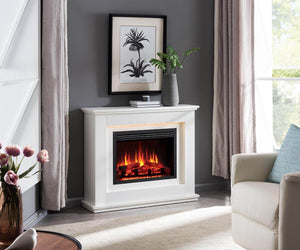 BALDERIA Baldur Elektrokamin mit Heizung bis 2000W, 3D-Flammeneffekt Weiss