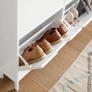 Schuhkipper Schuhschrank mit 4 Klappen Schuhkommode Weiss FSR100-W