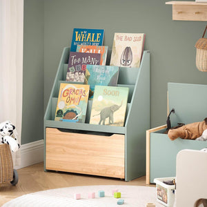 Kinder Bücherregal Spielzeugtruhe Aufbewahrungsregal Kinderzimmer Grün-Natur