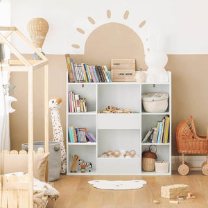Kinderbücherregal | Spielzeugtruhe | Aufbewahrungsregal für Kinder | Weiss KMB55-W