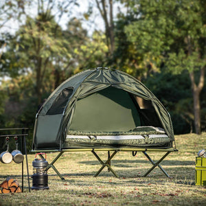 4in1-Zelt Für 1 Person Wurfzelt Feldbett Mit Campingliege Grün