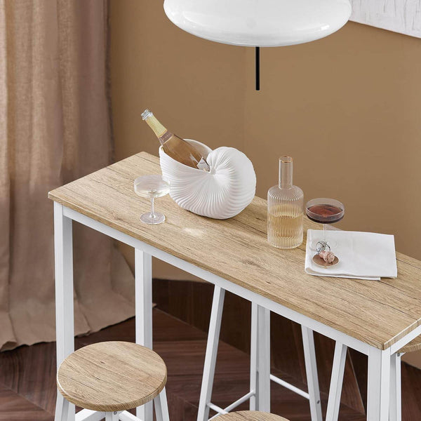 5-teilig Bartisch mit 4 Stühlen Esstisch set Stehtisch Sitzgruppe Weiss-Natur OGT22-WN