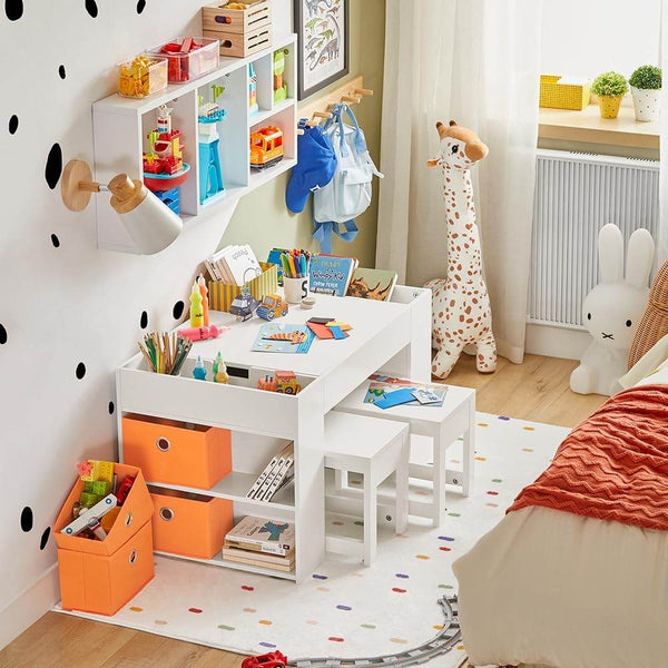 Kindertisch Mit 2 Stühlen Kindersitzgruppe Spieltisch Weiss| KMB75-W