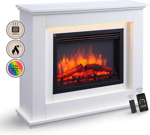 BALDERIA Baldur Elektrokamin mit Heizung bis 2000W, 3D-Flammeneffekt Weiss