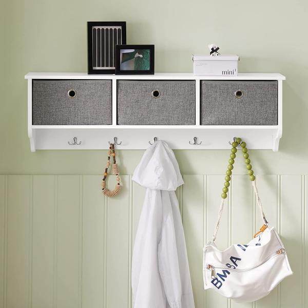 Wandgarderobe Kleiderhaken Flurgarderobe Weiss-Hellgrau