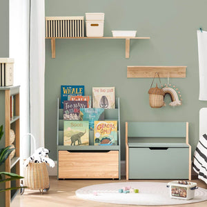 Kinder Bücherregal Spielzeugtruhe Aufbewahrungsregal Kinderzimmer Grün-Natur
