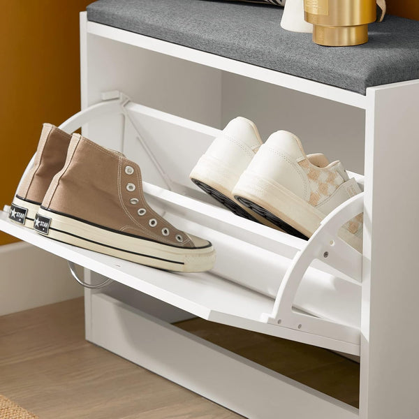 Schuhkipper | Schuhbank mit Schuhregal | Weiss FSR16-K-W
