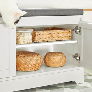 Katzenhaus mit Katzennäpfe | Tierhaus | Schuhbank mit Katzenhaus | Weiss FSR136-W