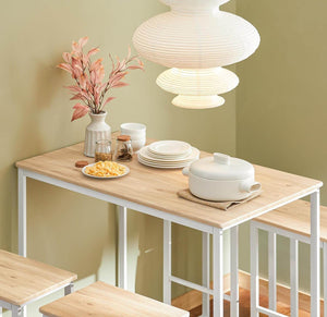 Bartisch mit 4 Hockern | Bartisch set | Stehtisch | 5-teilig | weiß-natur | OGT15-WN