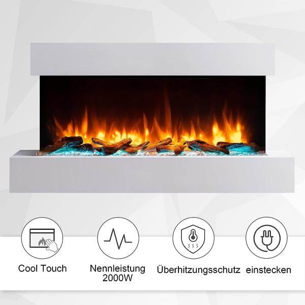 BALDERIA LED Elektrokamin Ignis | Wandkamin, 3D-Flammeneffekt 2000W Weiss