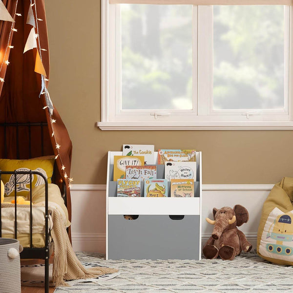 Kinderbücherregal | Spielzeugtruhe | Aufbewahrungsregal Kinderzimmer | Weiss/Grau| KMB17-HG