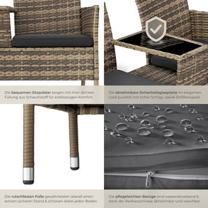 Rattan Gartensitzbank mit Tisch natur/dunkelgrau