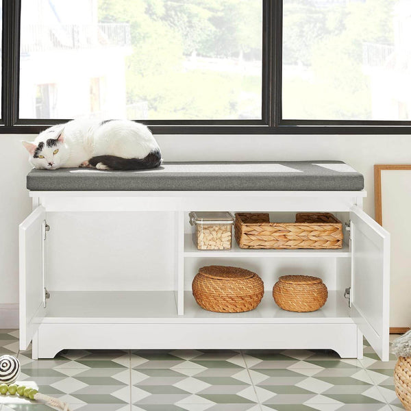 Katzenhaus mit Katzennäpfe | Tierhaus | Schuhbank mit Katzenhaus | Weiss FSR136-W