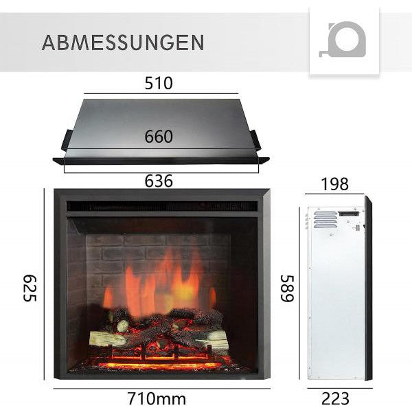 BALDERIA Calida 26" Elektrischer Einbaukamin 3D-Flammeneffekt 2000W