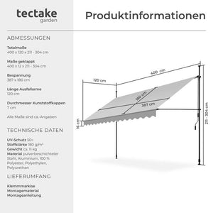 Klemmmarkise hellgrau 400 x 180 cm